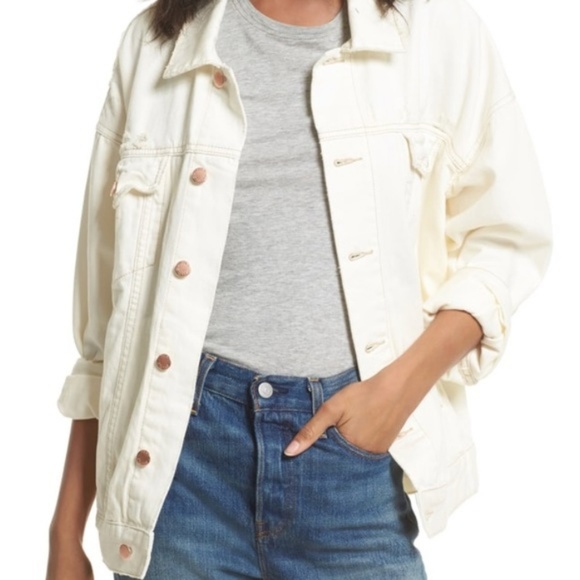 Free People White Trucker Denim Jean Jacket NWT - Picture 2 of 8